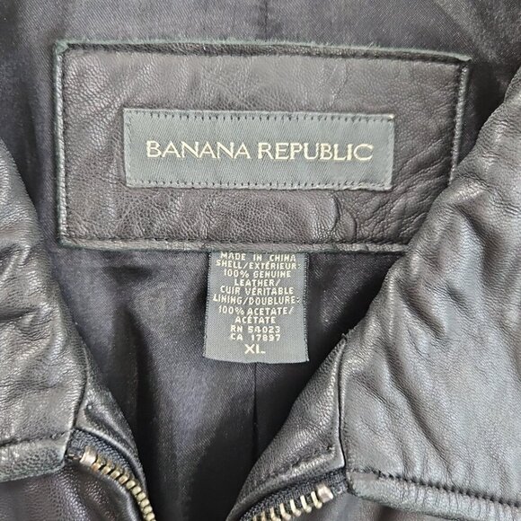 Banana Republic Full Zip Leather Jacket Men's XL Jet Black Long Sleeves EUC LN - Picture 7 of 16